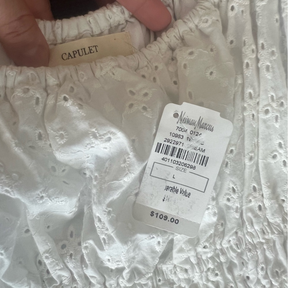 NWT Capulet Gemma Smocked Eyelet Ruffle Strap Mini Dress White Size L - Picture 12 of 12